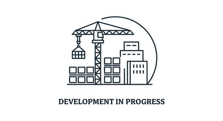 Fototapeta premium Minimalist line art illustration showing development in progress with a crane and building site.