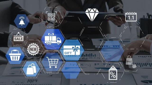 Digital gift card icons show e-commerce, payment, and digital gift card redemption. Digital gift card supports online shopping, secure payment, and customer loyalty programs. Funnel