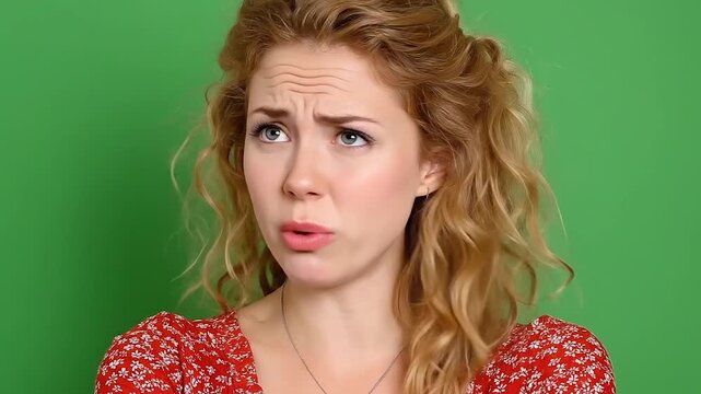 Female furrowing her brows in confusion during a confusing conversation.
