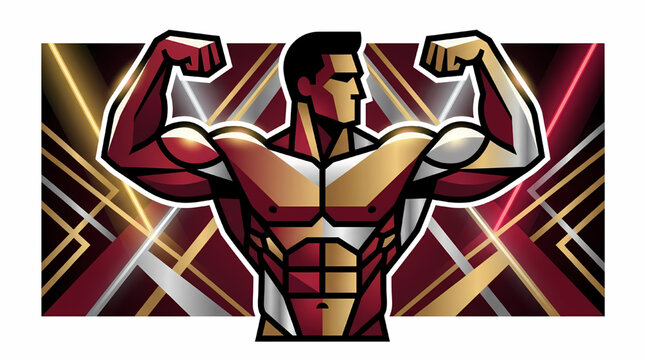 Strong athletic man posing and flexing muscles illustration