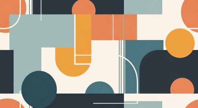 Abstract geometric composition with circles and rectangles