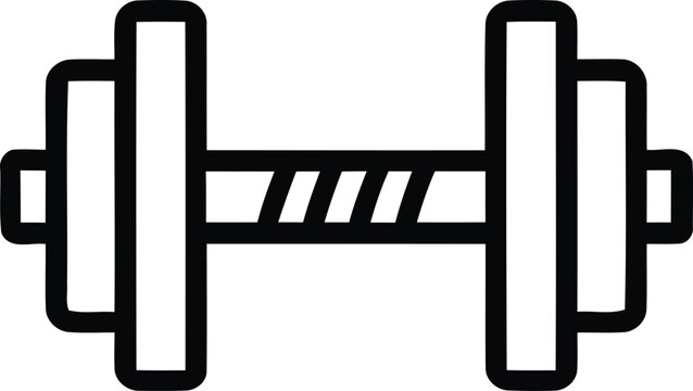 A simple black and white line art illustration of a dumbbell, representing fitness and strength training.