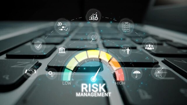 Risk Management Concept Illustrating Data Analysis and Decision-Making for Business Strategies on a Digital Keyboard Sigmoid