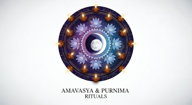 Amavasya Purnima Rituals Emblem with Moon Phases