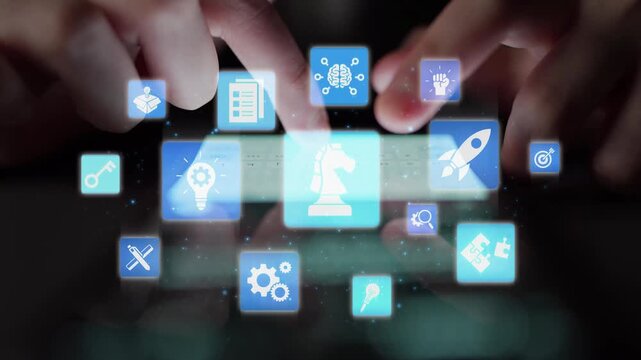 Innovation icons show creativity, teamwork, and project development. Innovation helps organizations design solutions, build strategy, and grow with new business opportunities. Funnel