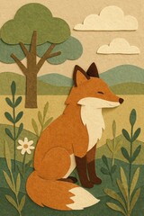 Naklejka premium Whimsical fox in nature