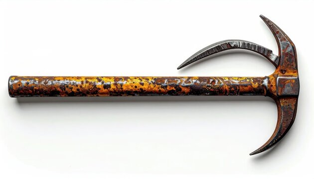 Antique Rusty Ice Axe with Curved Pick and Adze.