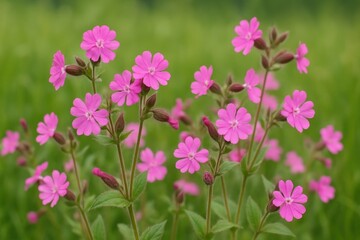 Obraz premium Vibrant pink wildflowers in meadow.