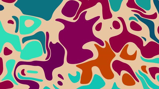 Animated Geometric pattern or background. Abstract moving wavy shapes background, vintage retro colors. Seamless motion graphic background in a flat