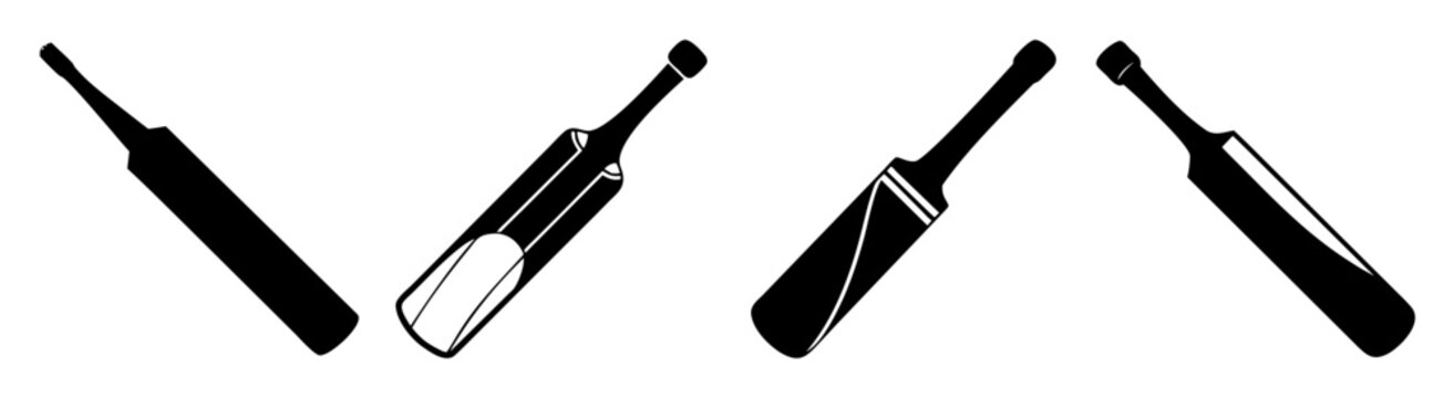Cricket Bat and Ball Set Isolated on White Background Minimalist Line Art