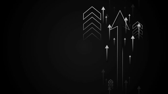 Dark background with neon upward arrows forming a dynamic growth concept animation