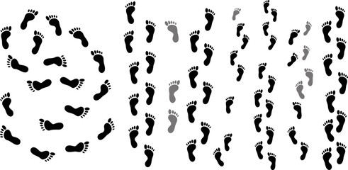 Obraz premium Black and Gray Footprints Scattered on White Background footstep track