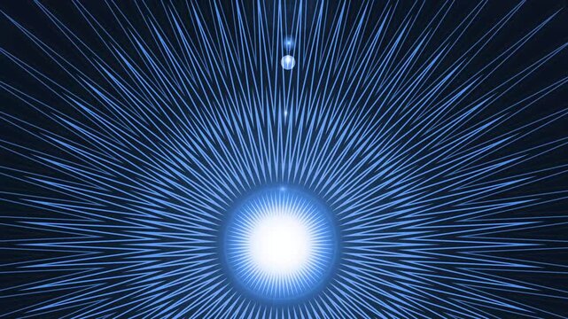 High-contrast radial burst light rays background with a bright central glow and a small secondary light above animation