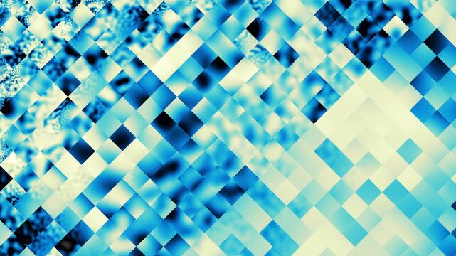 Seamless loop of abstract blue geometric squares forming modern digital pattern.