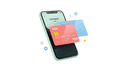 Fototapeta premium Vector illustration of mobile payment concept with smartphone and credit cards on a transparent background
