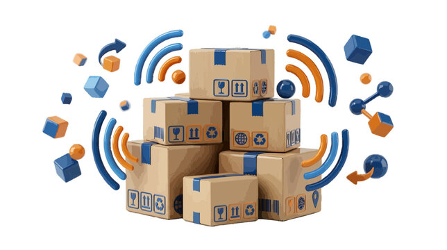 Vector illustration of smart logistics cardboard boxes on a transparent background