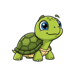 Obraz premium A cute cartoon turtle with a green shell and blue eyes isolated on transparent background