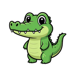 Obraz premium A cute cartoon green crocodile with big eyes isolated on transparent background
