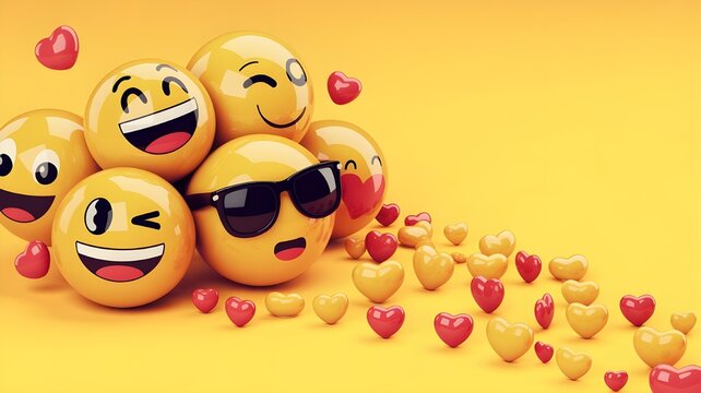 World emoji day 3d banner background. Emoji Celebration 3D Banner Background. World emoji day with a funny emojis. World smile day emojis. Mental health assessment, world mental health day concept.