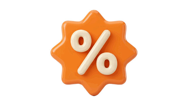 Vector illustration of 3d orange percentage sign discount sale badge icon on a transparent background