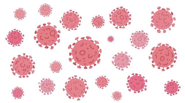 Animation of virus particles, hantavirus or coronavirus, virions on a white and black background. Suitable for medical presentations and educational projects