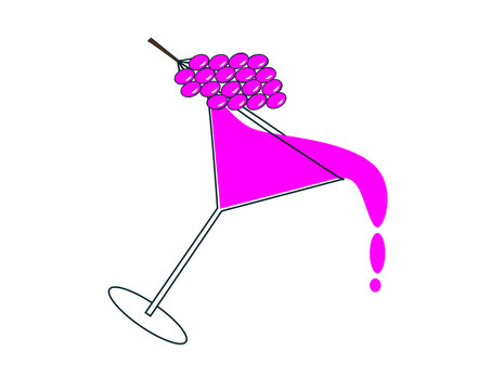 Spilled purple grape juice from a tilted martini glass vector illustration on transparent background