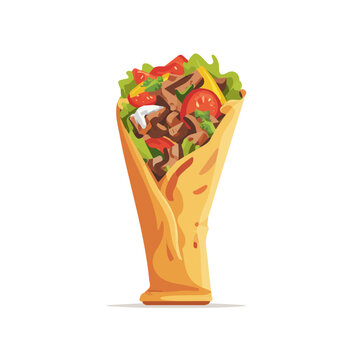 A simple and modern flat 2D vector of a Shawarma, isolated on a pure white background.