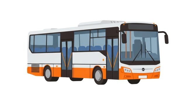Modern city bus with white and orange livery perspective view