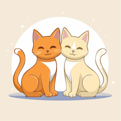 Obraz premium Two cute cartoon cats sitting together