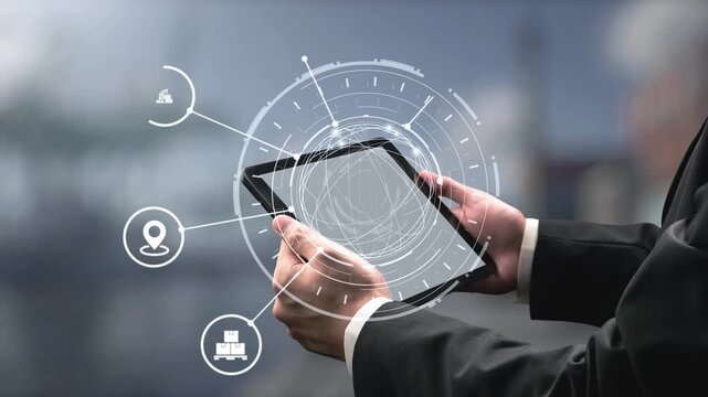 Logistics icons illustrate delivery, supply chain, warehouse, and shipping. Logistics connects global trade, logistics optimizes transport, and logistics supports inventory tracking. Gist