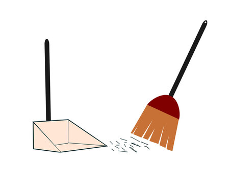 Broom and dustpan sweeping dust vector illustration on transparent background
