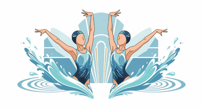 Synchronized swimmers performing in water