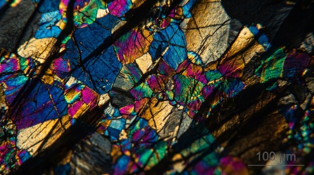 Metallographic close-up of titanium alloy crystalline grain structure.