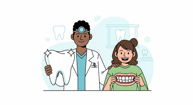 Dentist with patient showing dental hygiene concept