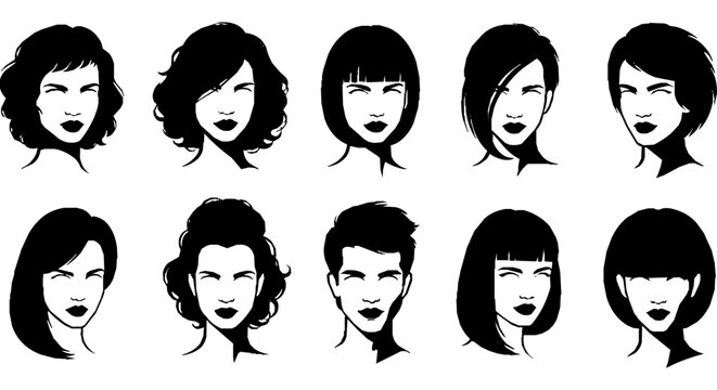 diverse hairstyles vector illustration of people portraits showcasing modern fashion beauty for user avatars and style guides