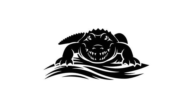 Black alligator logo illustration, wild animal design.