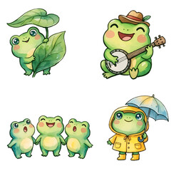 Obraz premium Cute cartoon frog animal character vector icon collection for kids zoo illustration