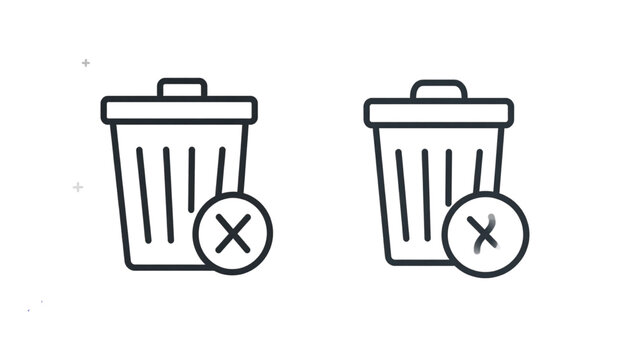 Clean minimal trash bin delete icon set, flat vector design, black outline, editable stro