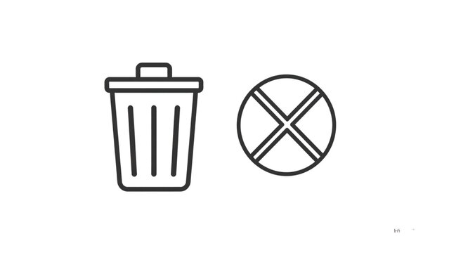 Clean minimal trash bin delete icon set, flat vector design, black outline, editable stro