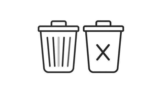 Clean minimal trash bin delete icon set, flat vector design, black outline, editable stro