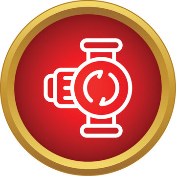 Water recirculation pump with arrows indicating flow on a red background
