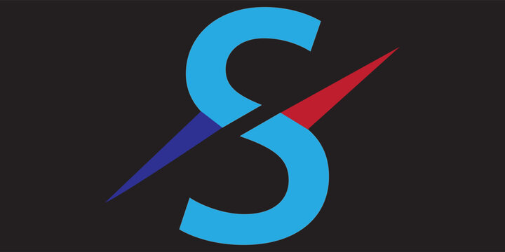 Minimalist vector logo design featuring a stylized blue letter "S" bisected by a dynamic diagonal spear shape with a red and purple gradient. 