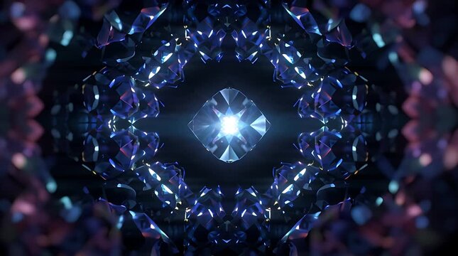 Abstract geometric crystal pattern with blue glowing light
