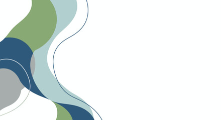 Naklejka premium Modern abstract background with fluid organic wave patterns in serene blue, green, and grey, ideal for elegant banners, presentations, and contemporary graphic design templates