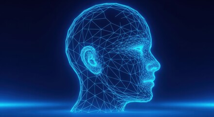 Obraz premium Digital human head profile made of glowing blue network lines illustration