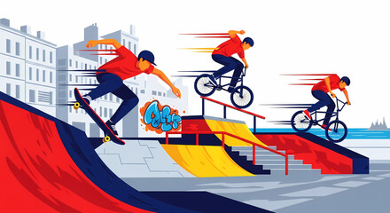 Obraz premium City skate park with youth extreme sports