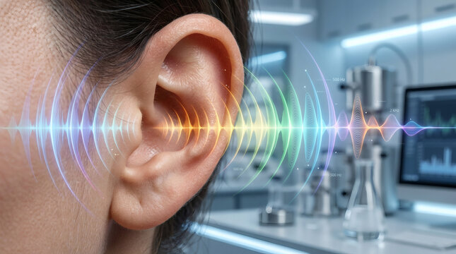 Close up of human ear hearing.