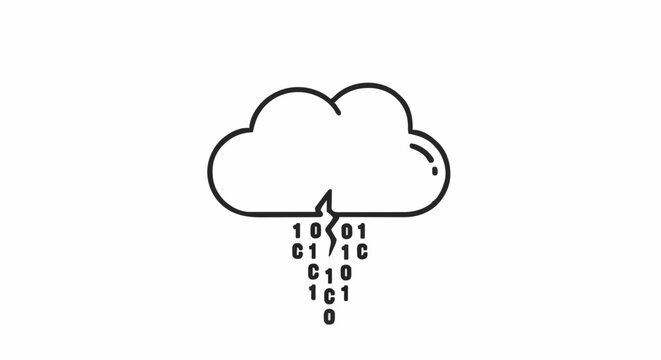 Cloud computing abstract illustration with binary code raining down, representing data flow and digital storage concepts