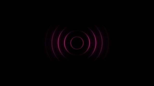  Abstract neon radar background. Searching process in futuristic interface. Radio wave signal, radar, and searching visualization. Neon glowing audio waveform, radial music, and sound waves.