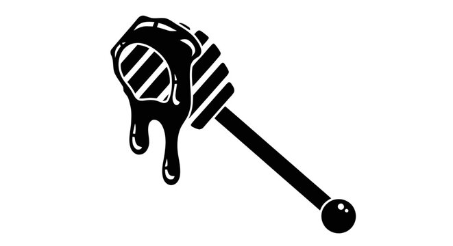 Vector illustration of honey dipper wand icon with dripping honey on a transparent background